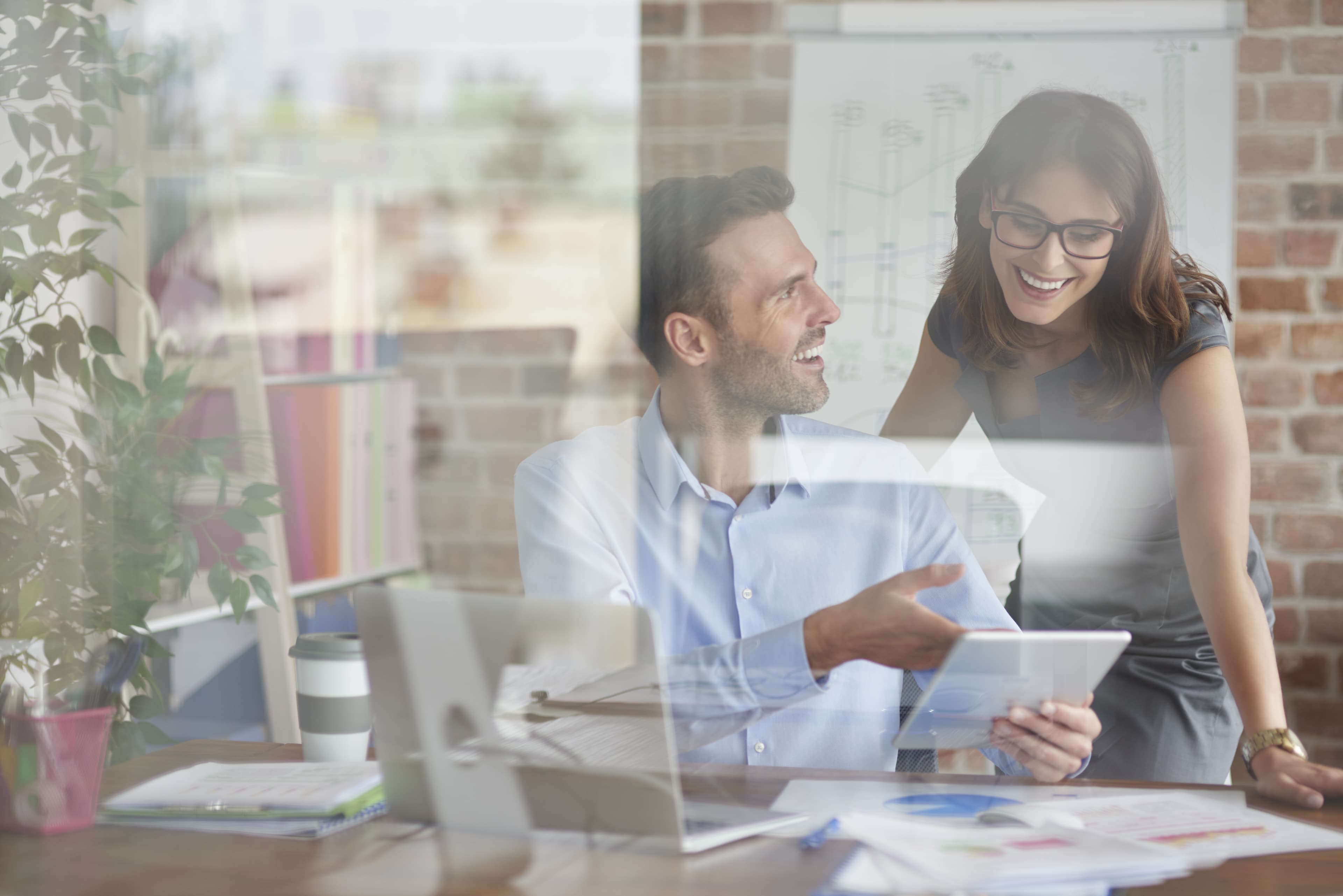 View through glass wall on the office